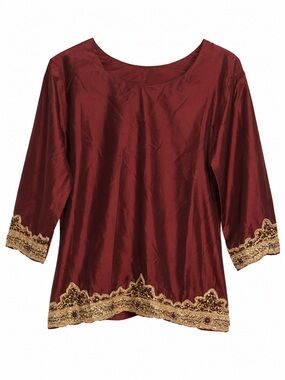 Handmade Silk Indian-Inspired Top with Gold Embellishment S-M